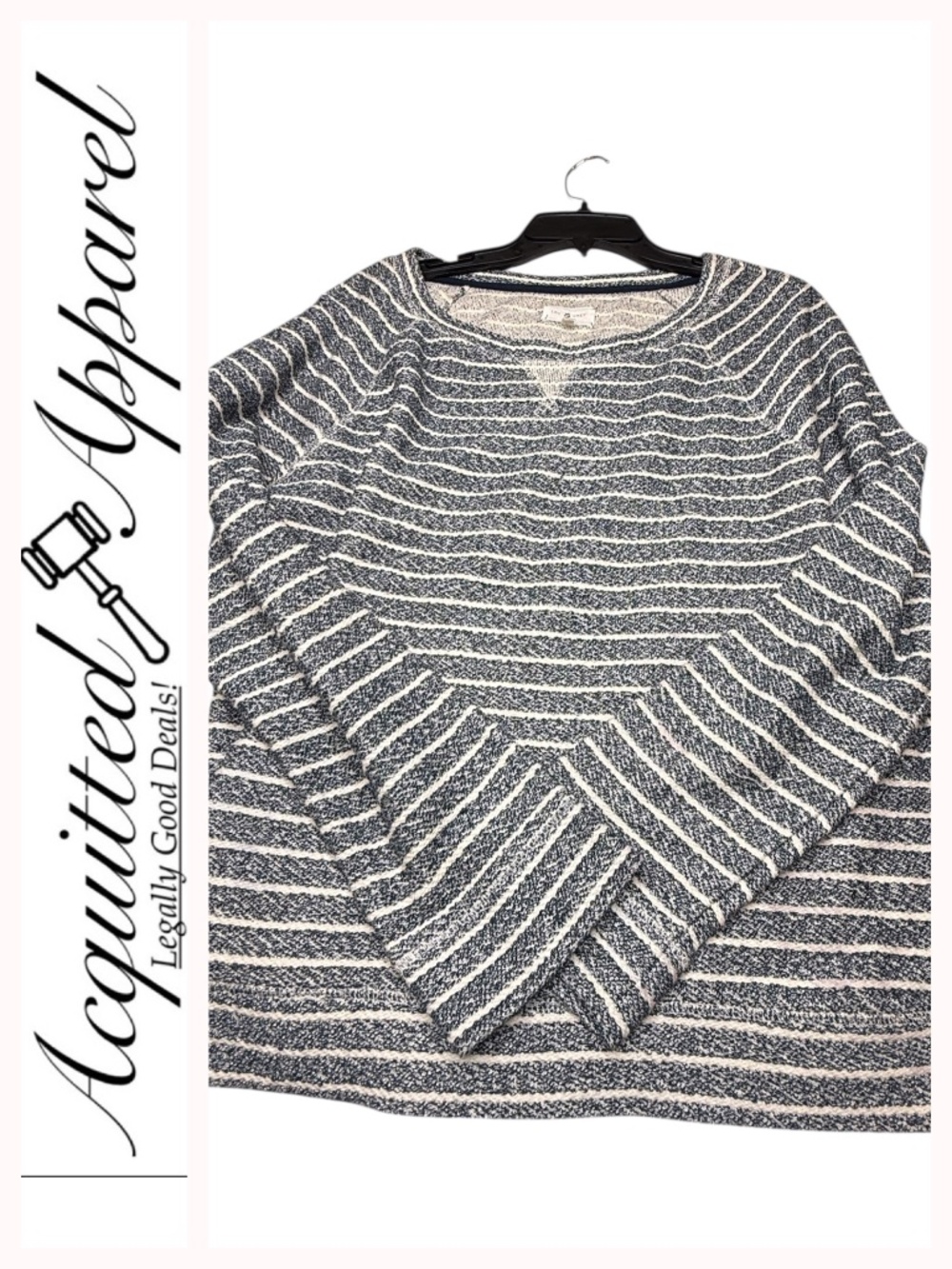 Lou & Grey Navy & White Striped Scoop Neck Knit Pullover Sweater XL